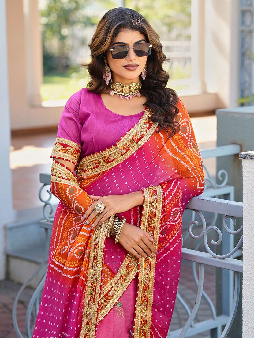 women bandhani printed half & half saree with blouse - 22606846 -  Standard Image - 1