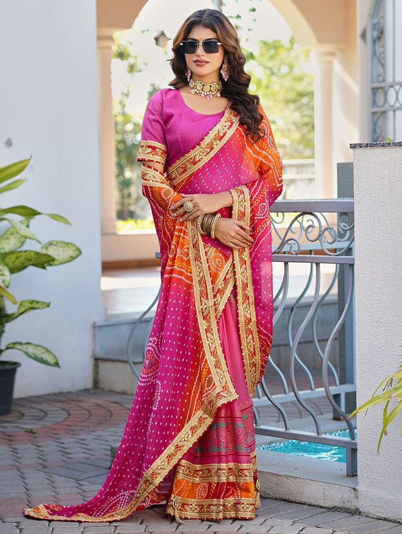 women bandhani printed half & half saree with blouse - 22606846 -  Standard Image - 4