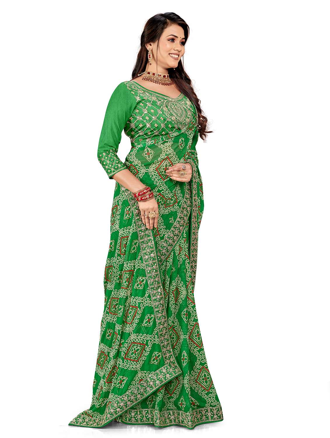 women bandhani printed saree with blouse - 22606848 -  Standard Image - 4