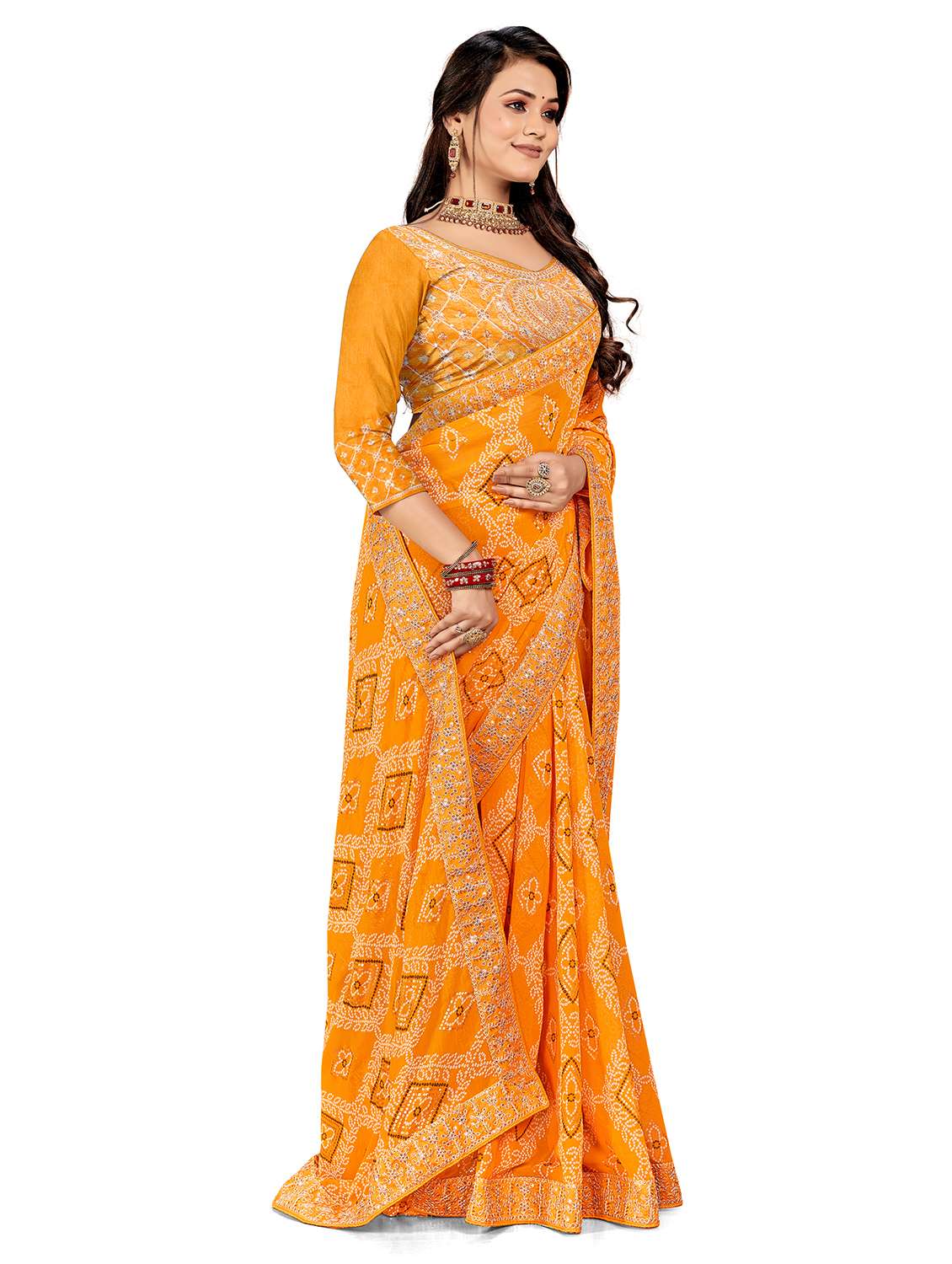 women bandhani printed saree with blouse - 22606849 -  Standard Image - 4