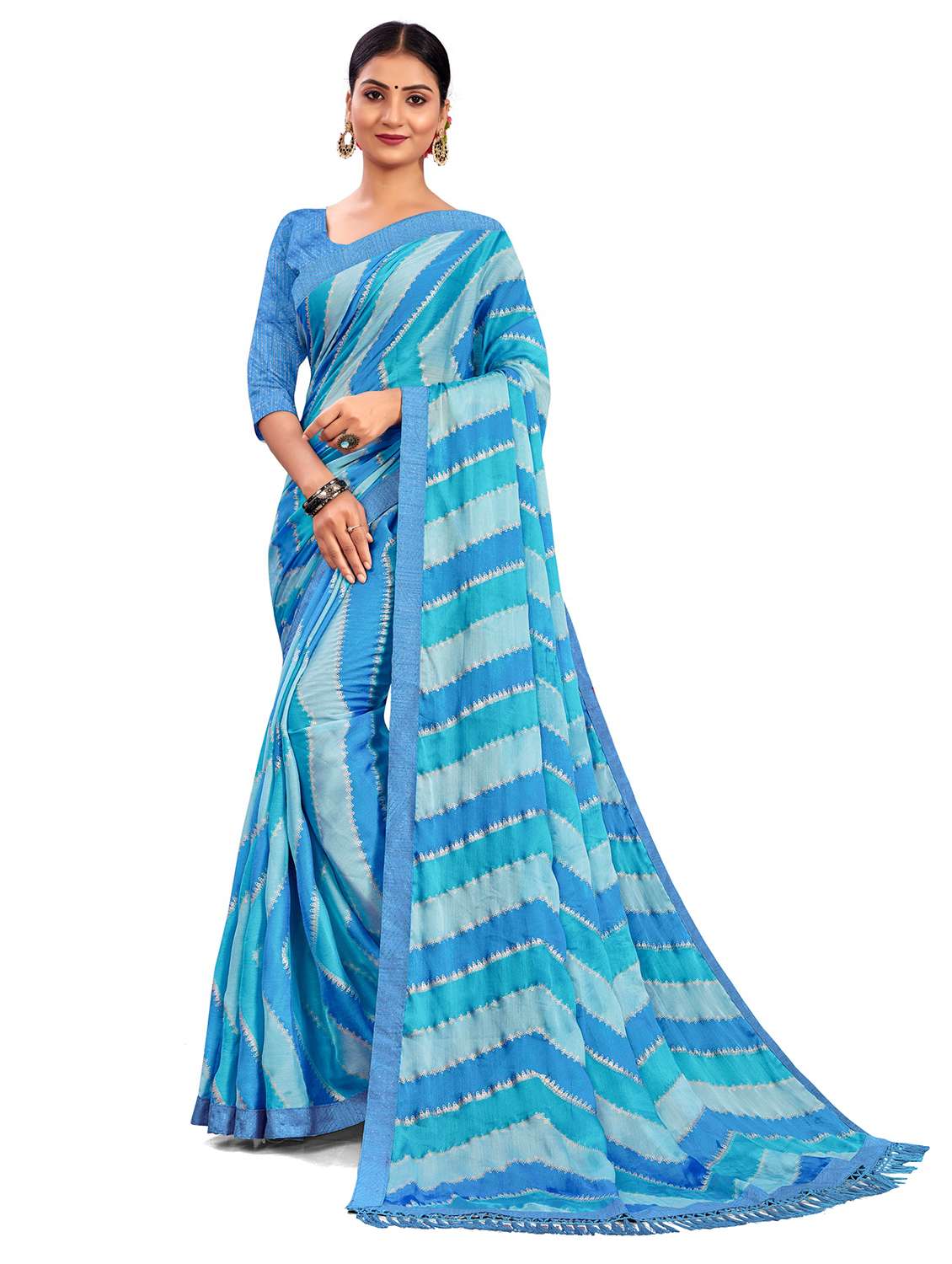 women leheriya printed saree with blouse