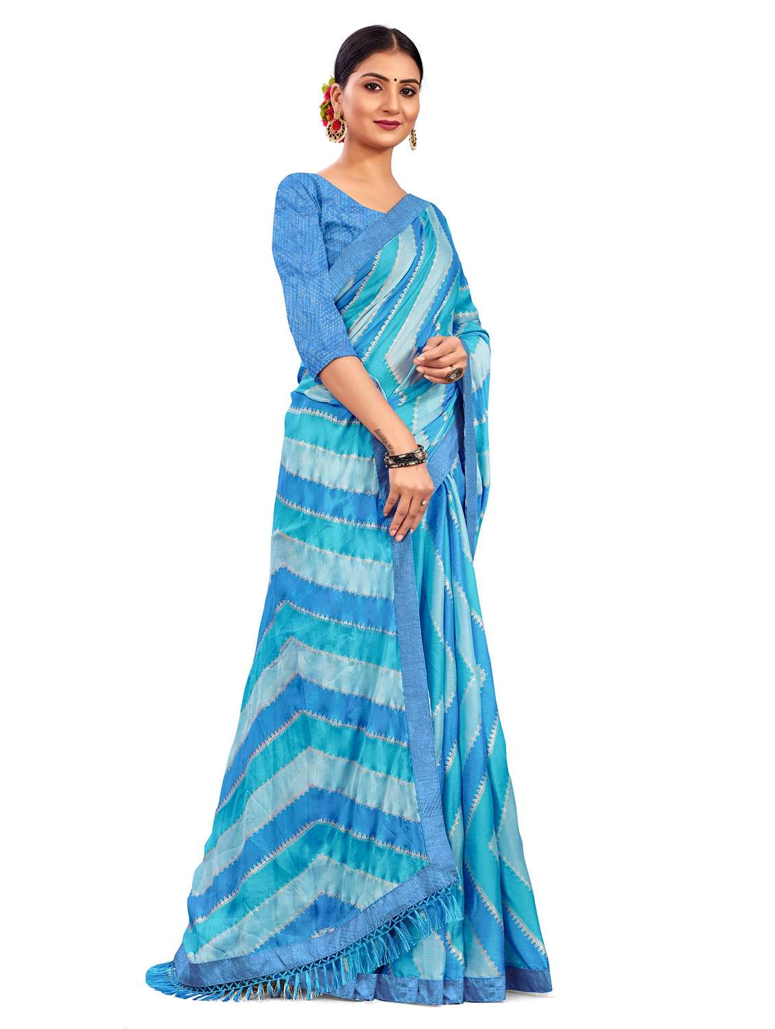 women leheriya printed saree with blouse - 22606851 -  Standard Image - 4