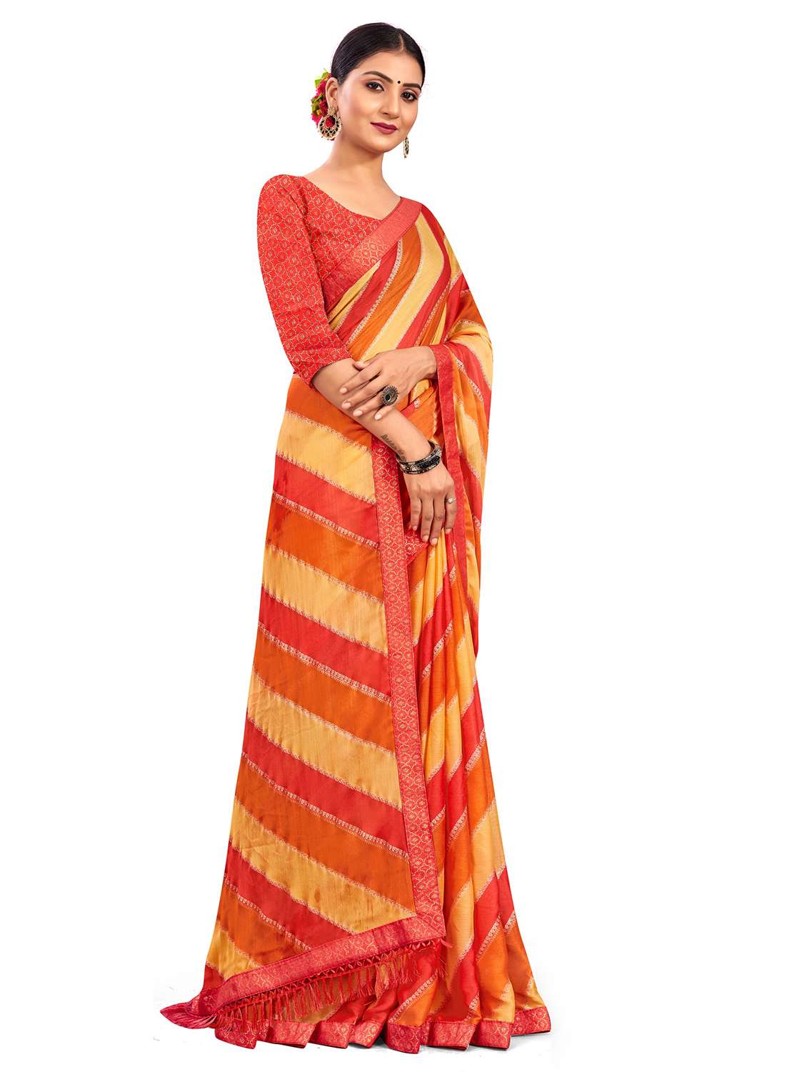 women leheriya printed saree with blouse - 22606853 -  Standard Image - 4