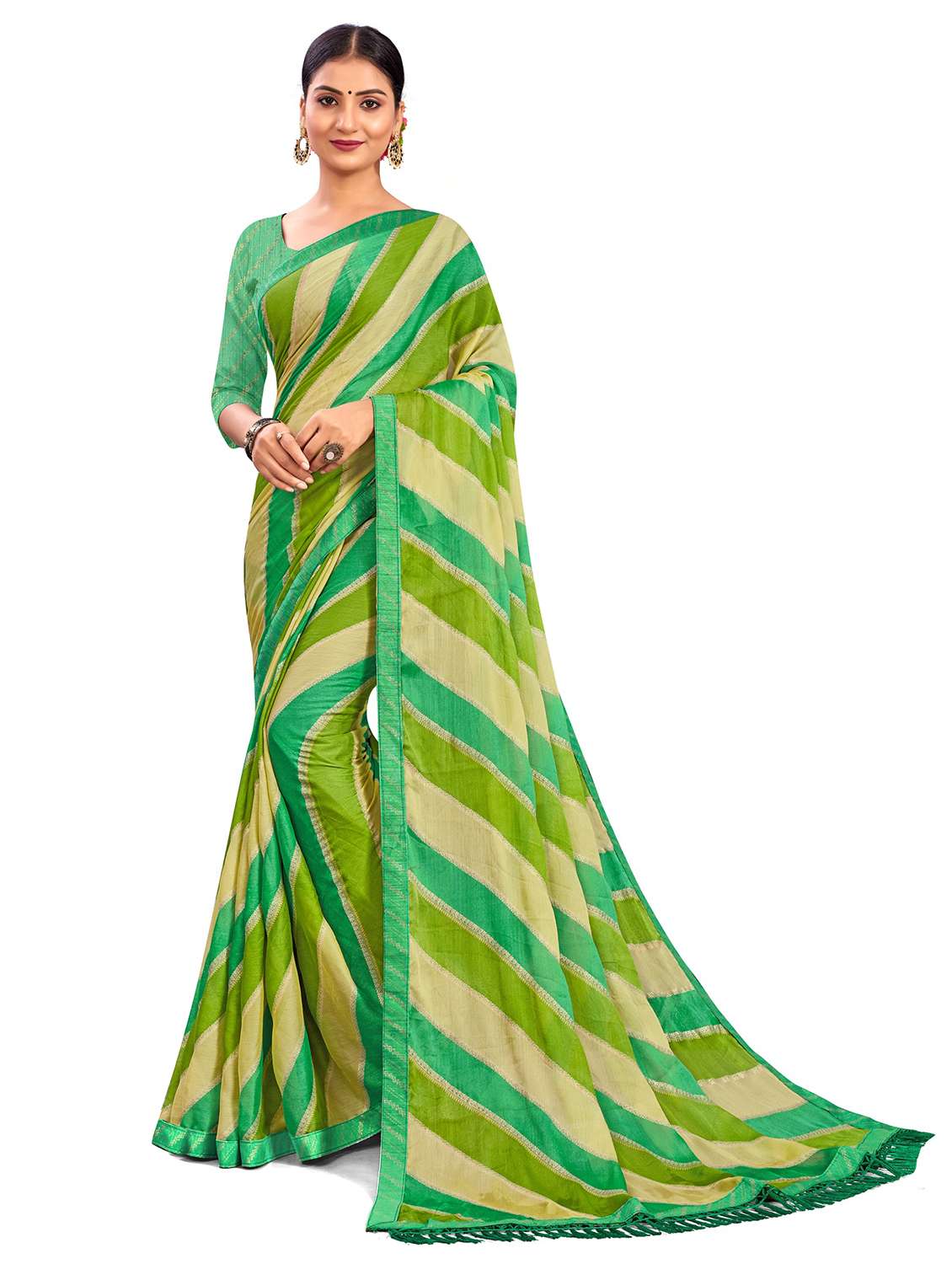 women leheriya printed saree with blouse