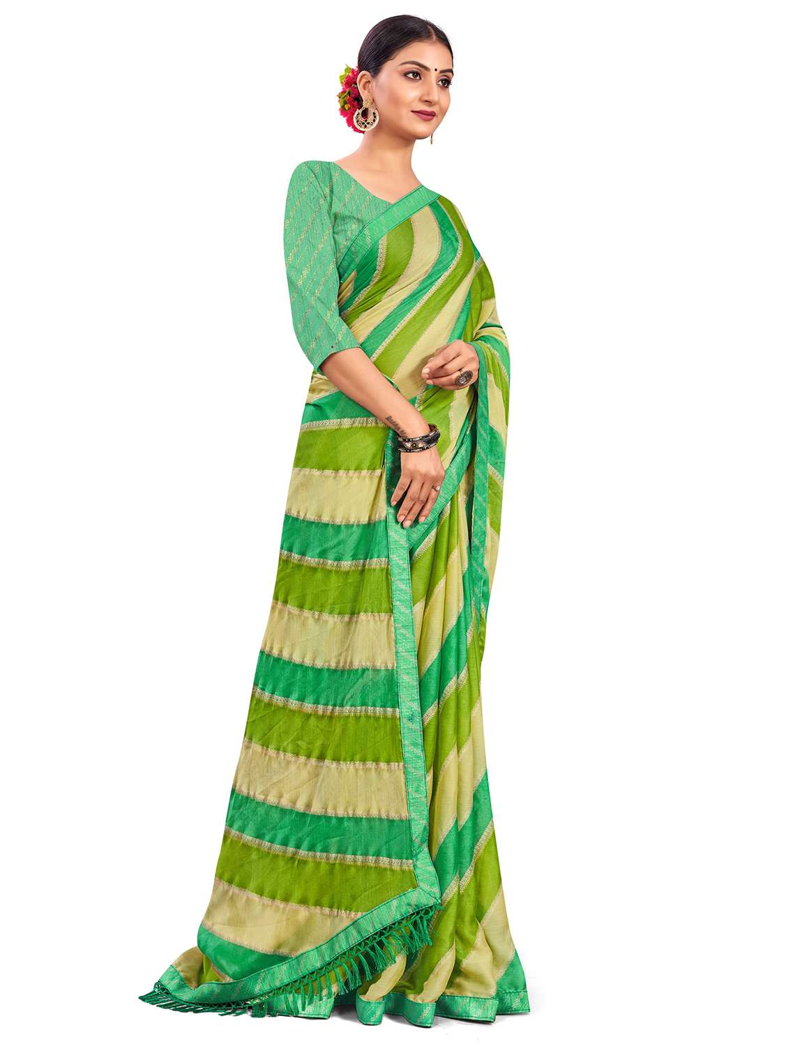 women leheriya printed saree with blouse - 22606855 -  Standard Image - 4