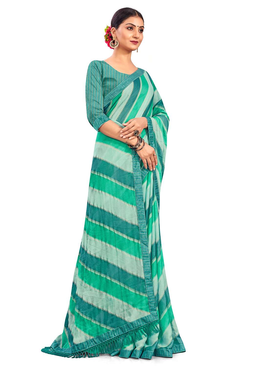 women leheriya printed saree with blouse - 22606857 -  Standard Image - 4