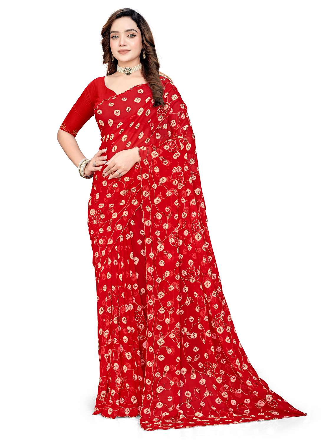 women bandhani printed saree with blouse