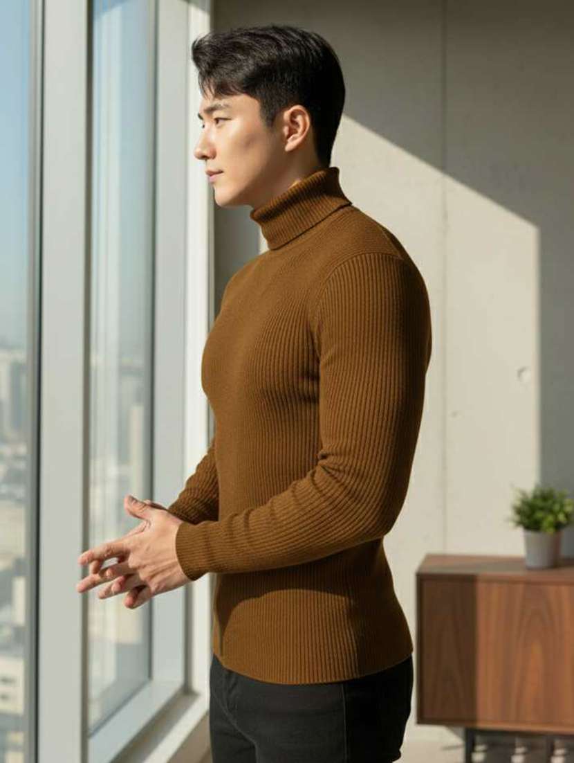 men self design turtle neck slim fit pullover - 22608436 -  Standard Image - 1