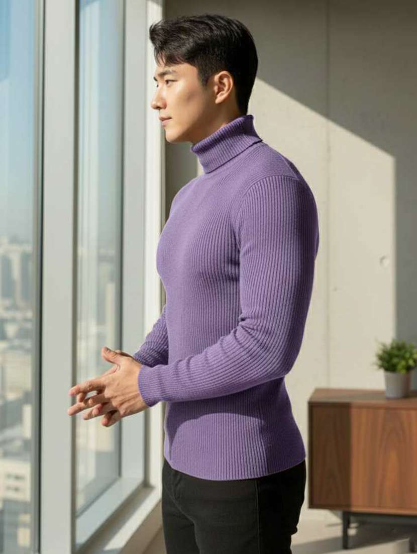men self design turtle neck slim fit pullover - 22608437 -  Standard Image - 1