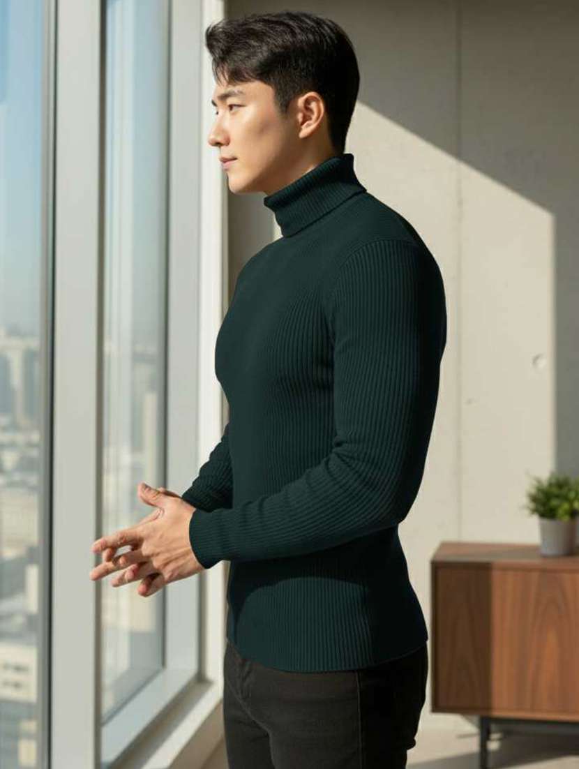 men self design turtle neck slim fit pullover - 22608438 -  Standard Image - 1