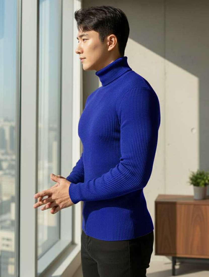 men self design turtle neck slim fit pullover - 22608439 -  Standard Image - 1