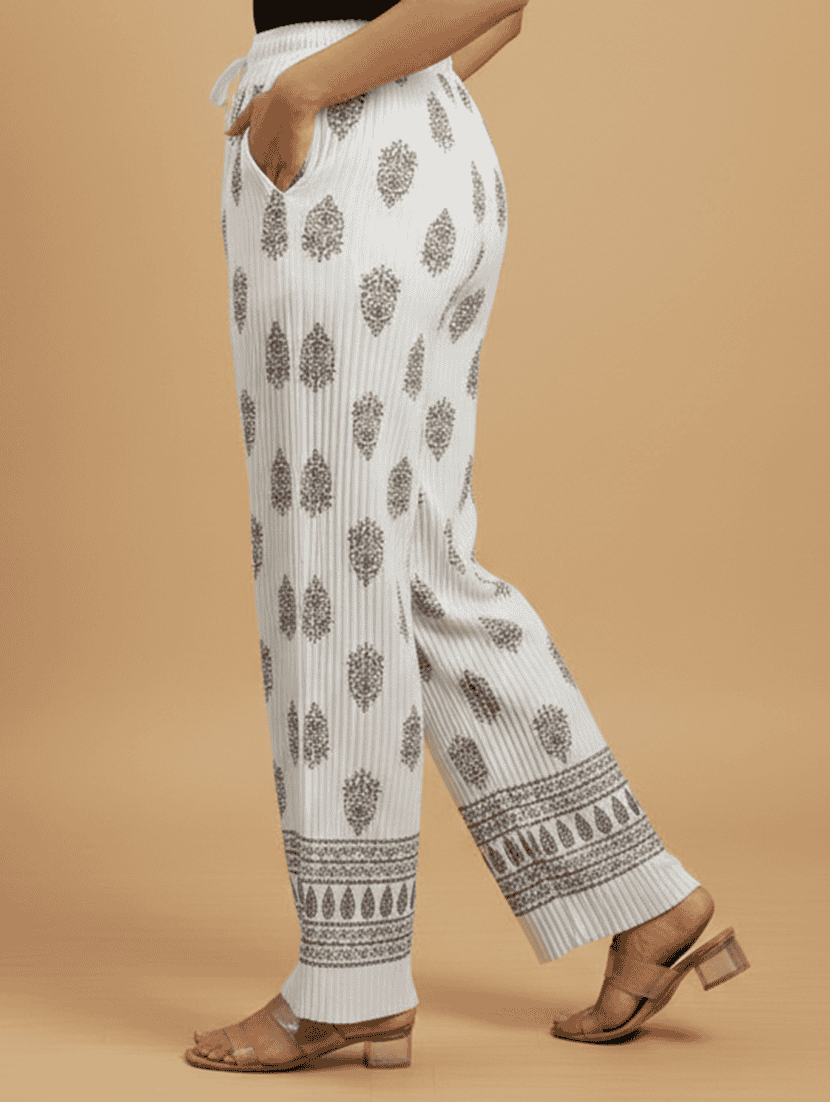 women printed mid rise straight palazzo - 22608440 -  Standard Image - 1