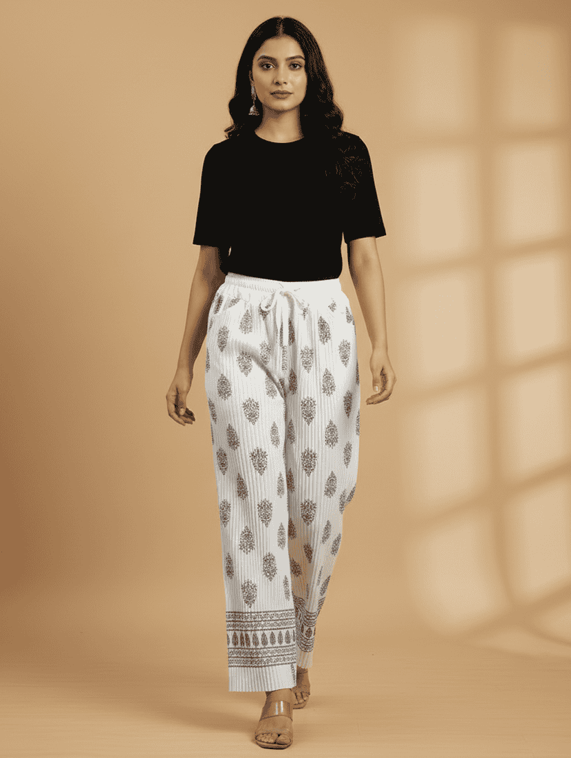 women printed mid rise straight palazzo - 22608440 -  Standard Image - 4