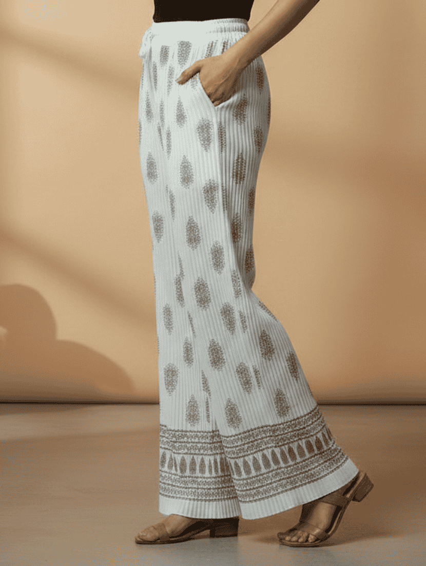 women printed mid rise straight palazzo - 22608441 -  Standard Image - 1