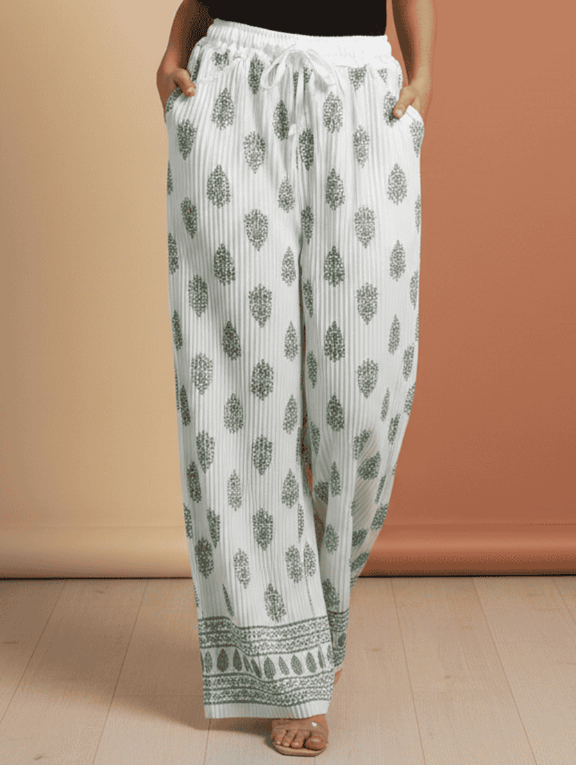 women printed mid rise straight palazzo