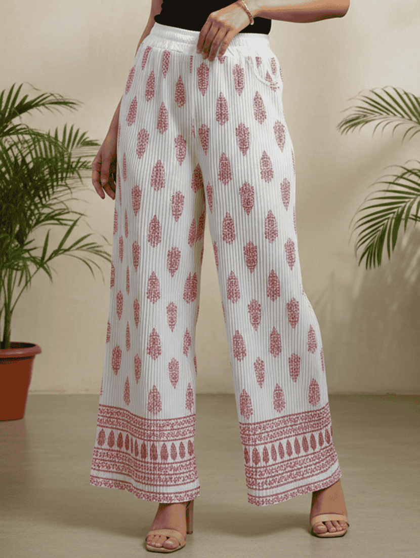women printed mid rise straight palazzo - 22608445 -  Standard Image - 1