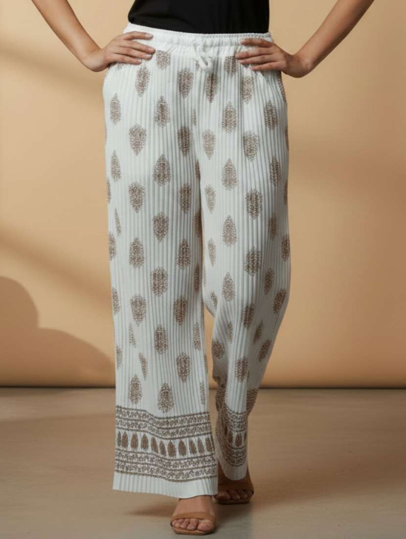 women pack of 2 printed mid rise straight palazzo - 22608447 -  Standard Image - 1