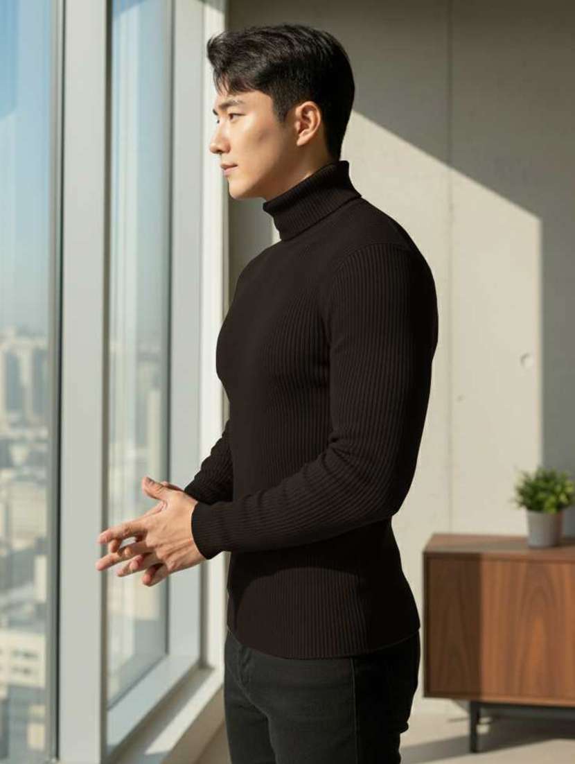 men self design turtle neck slim fit pullover - 22608449 -  Standard Image - 1