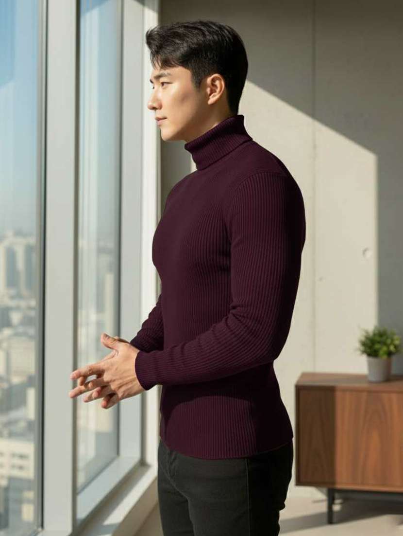 men self design turtle neck slim fit pullover - 22608450 -  Standard Image - 1