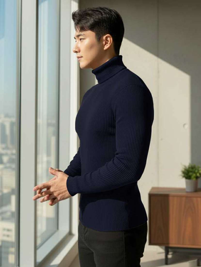men self design turtle neck slim fit pullover - 22608451 -  Standard Image - 1