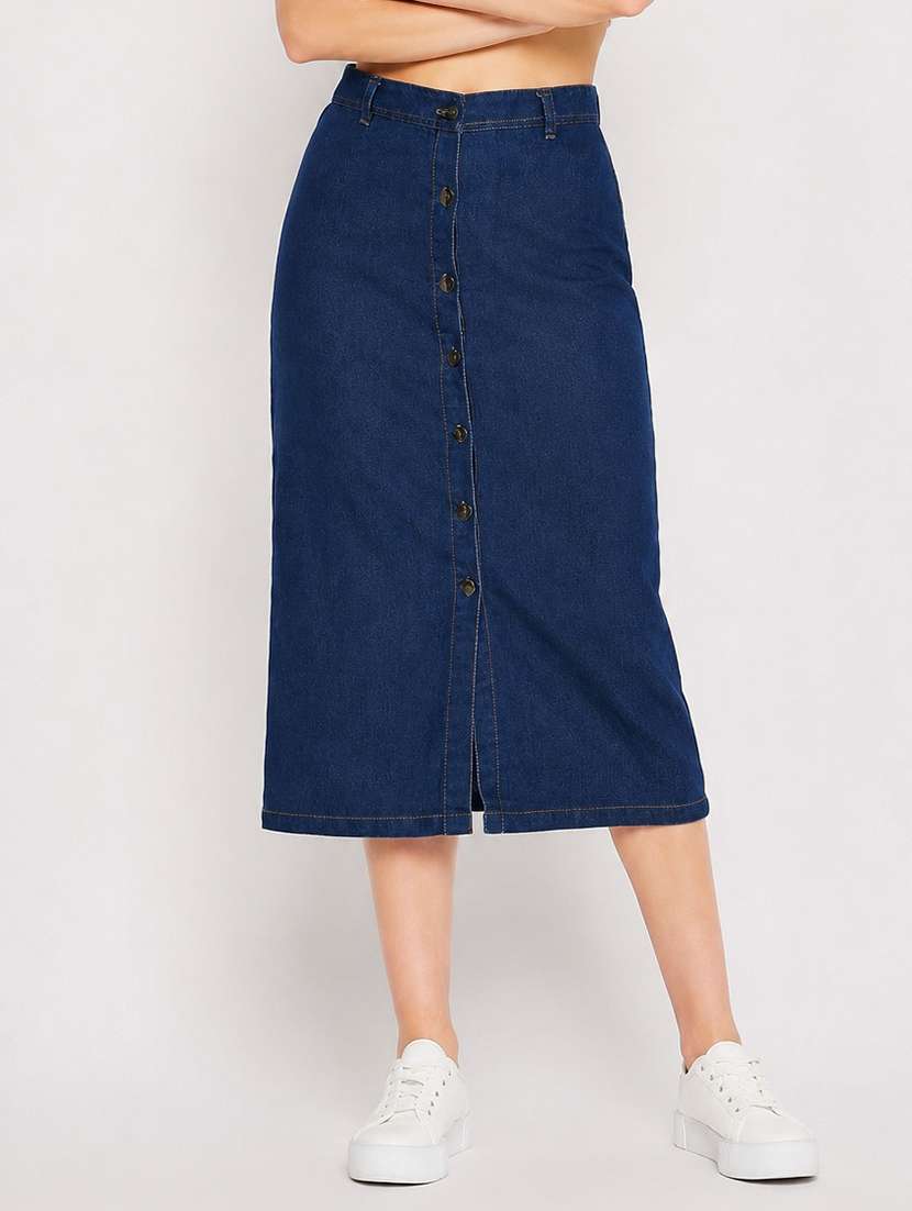 women solid high rise straight skirt