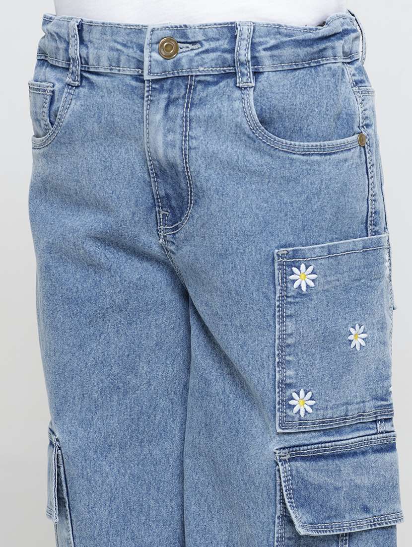 girls embroidered mid rise cargo jeans - 22608747 -  Standard Image - 1