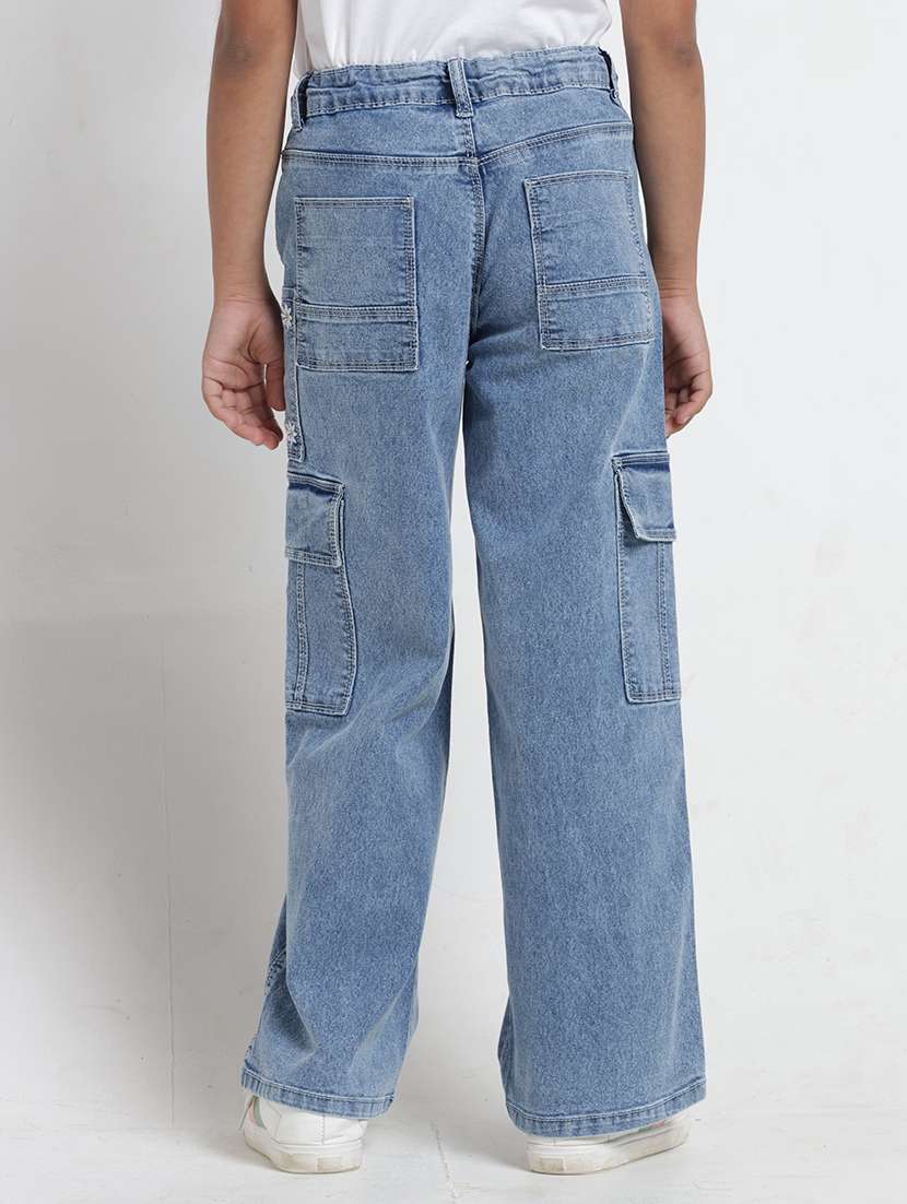 girls embroidered mid rise cargo jeans - 22608747 -  Standard Image - 4