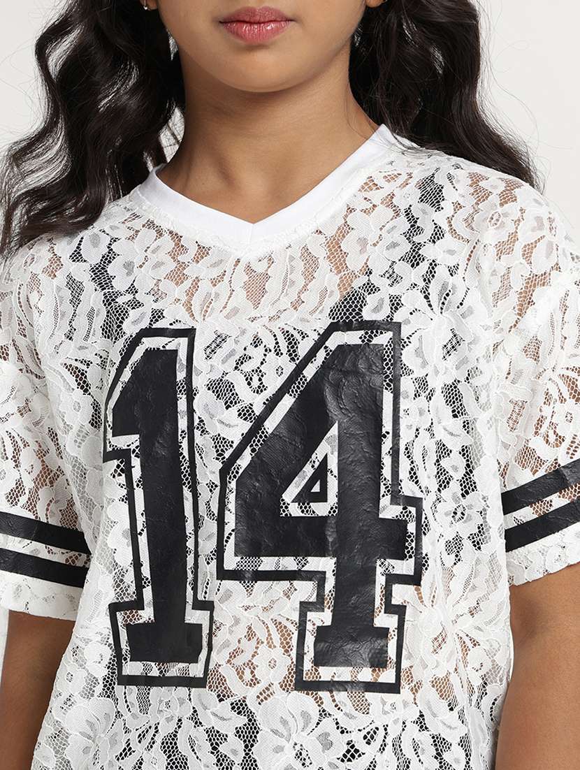 girls self design short sleeves regular fit top - 22608754 -  Standard Image - 1
