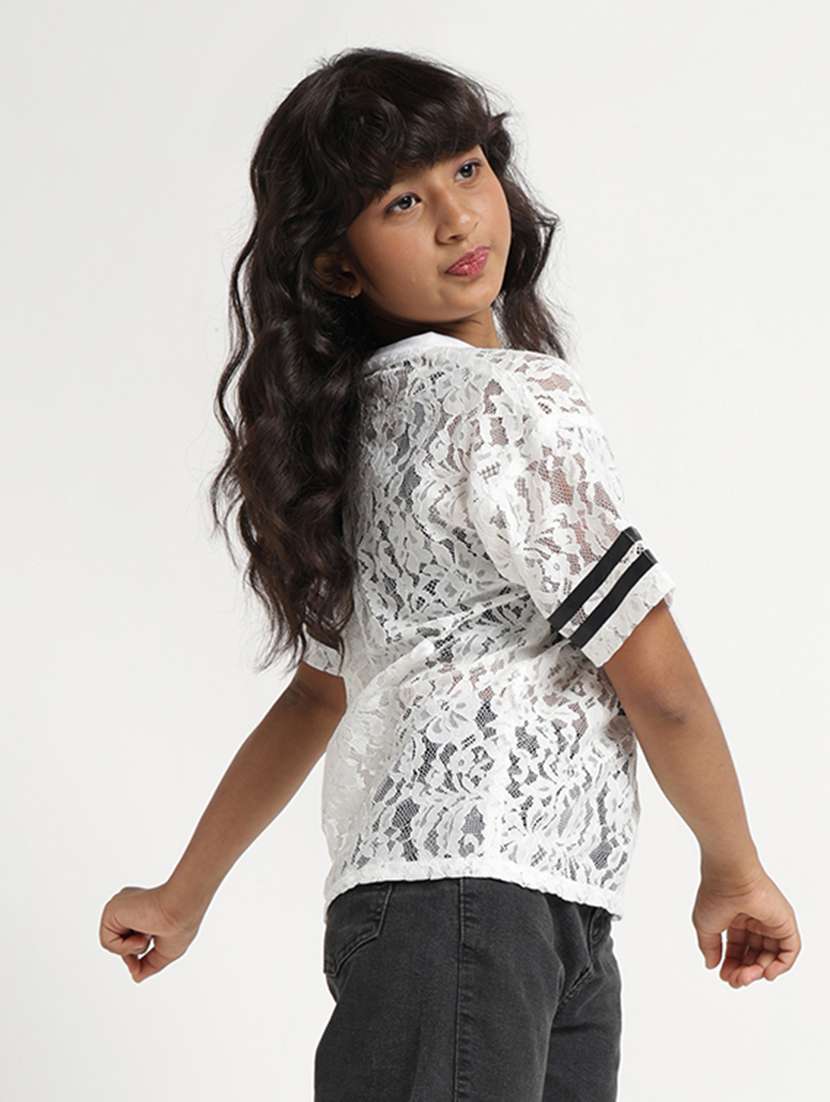 girls self design short sleeves regular fit top - 22608754 -  Standard Image - 4