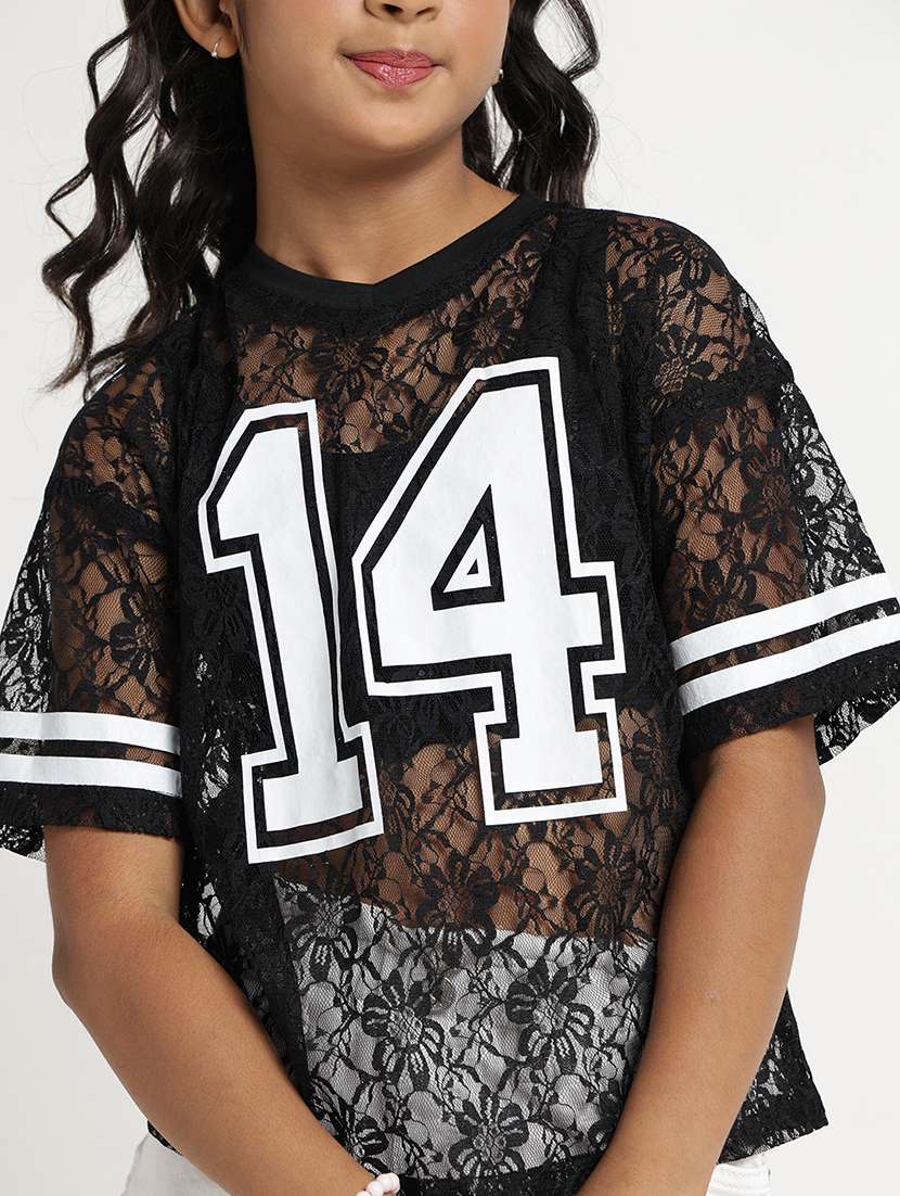 girls self design short sleeves regular fit top - 22608756 -  Standard Image - 1