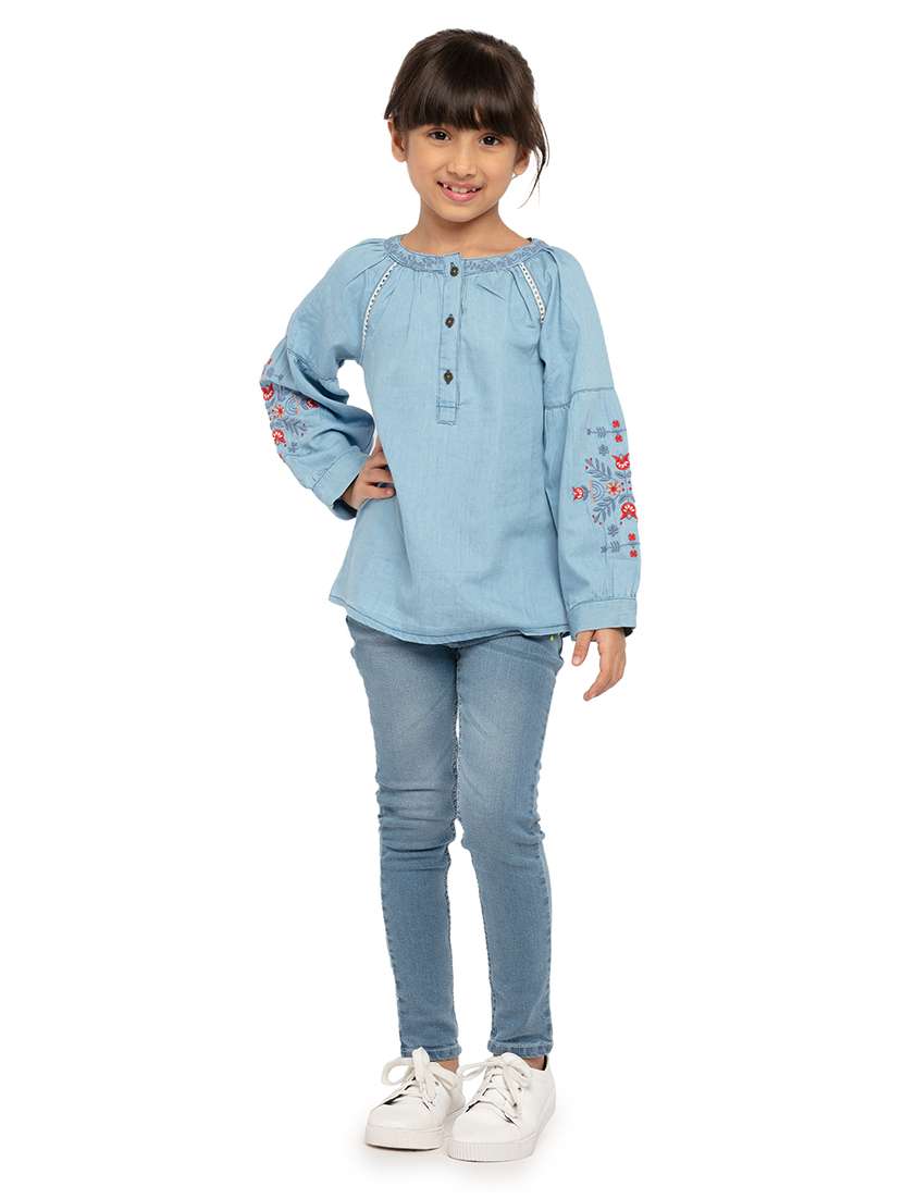 girls embroidered long sleeves regular fit top - 22608759 -  Standard Image - 4