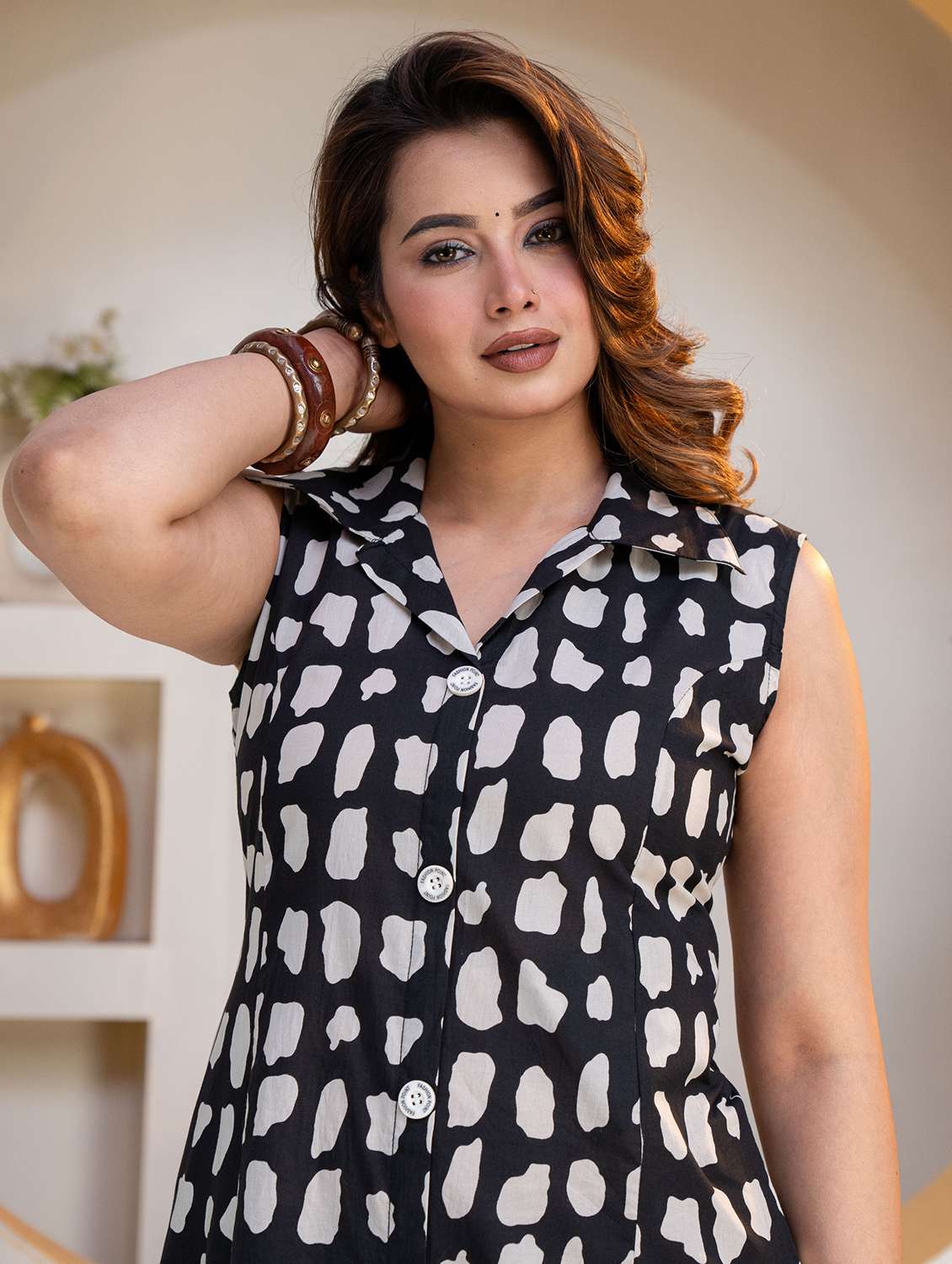 women printed sleeveless a-line dress - 22608773 -  Standard Image - 1