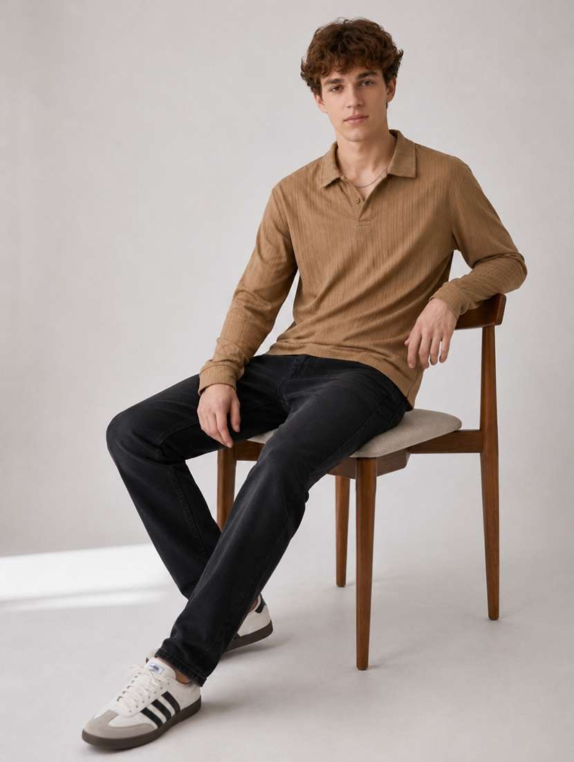 men self design long sleeves polo t-shirt - 22608996 -  Standard Image - 4