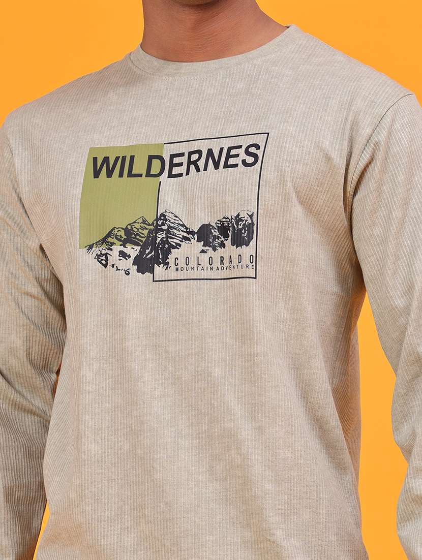 Men Printed Long Sleeve Slim Fit T-shirt - 22609038 -  Standard Image - 1
