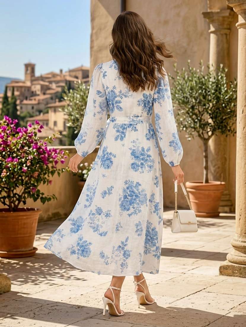 women printed long sleeves fit and flare dress - 22609084 -  Standard Image - 4