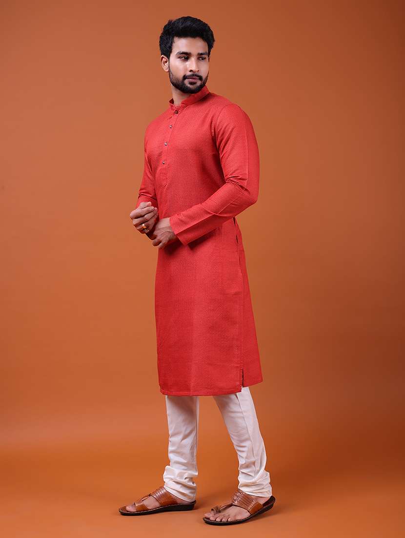 men self design mandarin neck long kurta - 22609491 -  Standard Image - 1