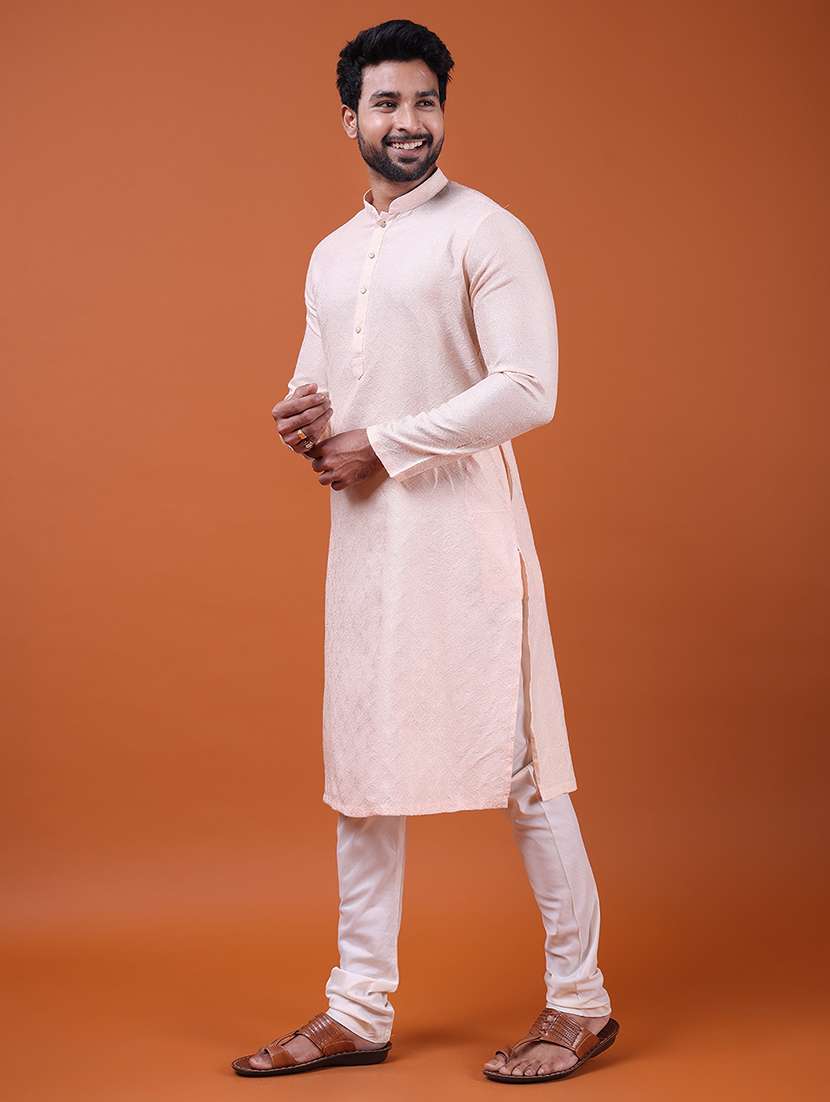 men self design mandarin neck long kurta - 22609492 -  Standard Image - 1