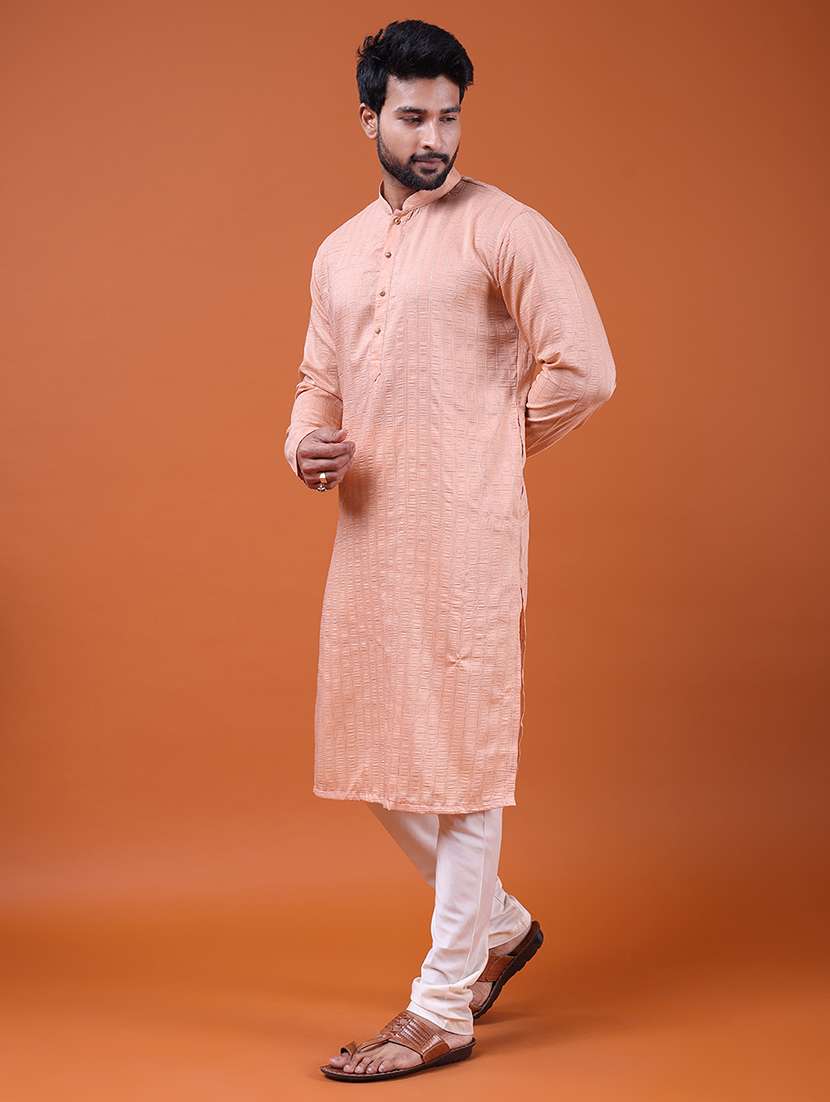 men self design mandarin neck long kurta - 22609493 -  Standard Image - 1