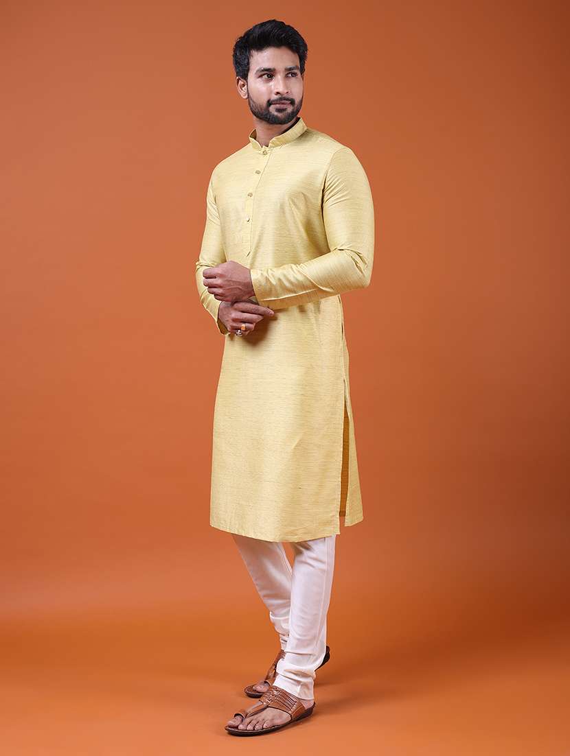 men self design mandarin neck long kurta - 22609495 -  Standard Image - 1