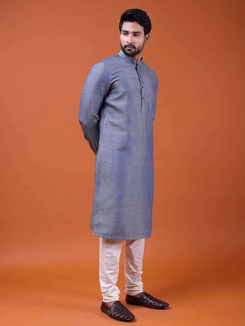 men self design mandarin neck long kurta - 22609496 -  Standard Image - 1