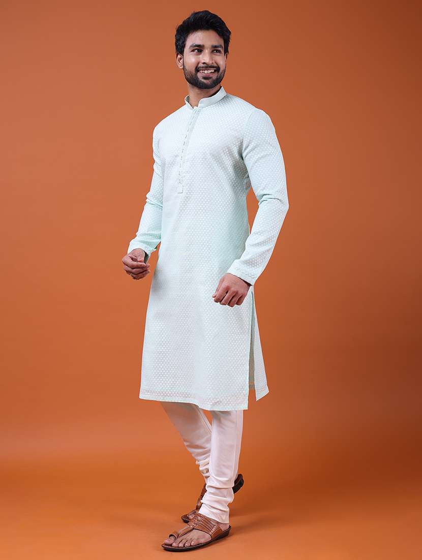 men self design mandarin neck long kurta - 22609498 -  Standard Image - 1
