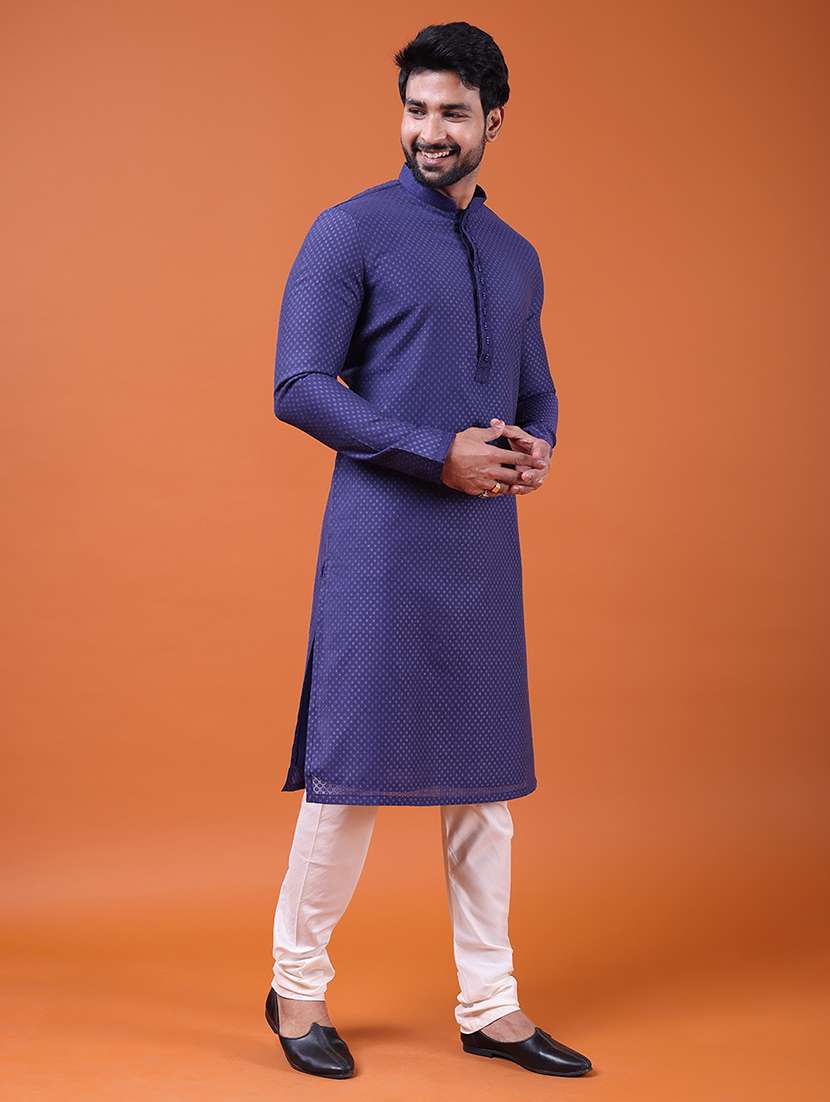 men self design mandarin neck long kurta - 22609499 -  Standard Image - 1