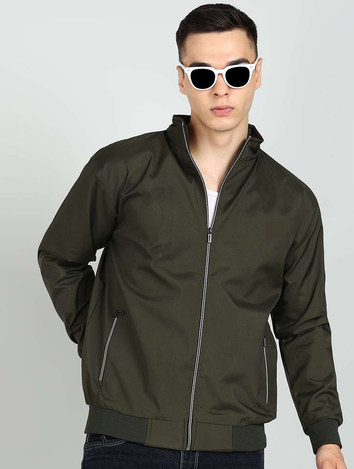 men solid long sleeves bomber jacket
