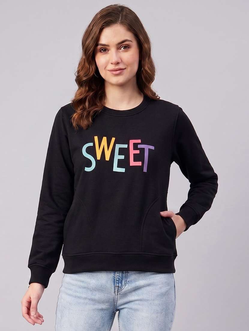 women typographic long sleeves regular fit sweatshirt