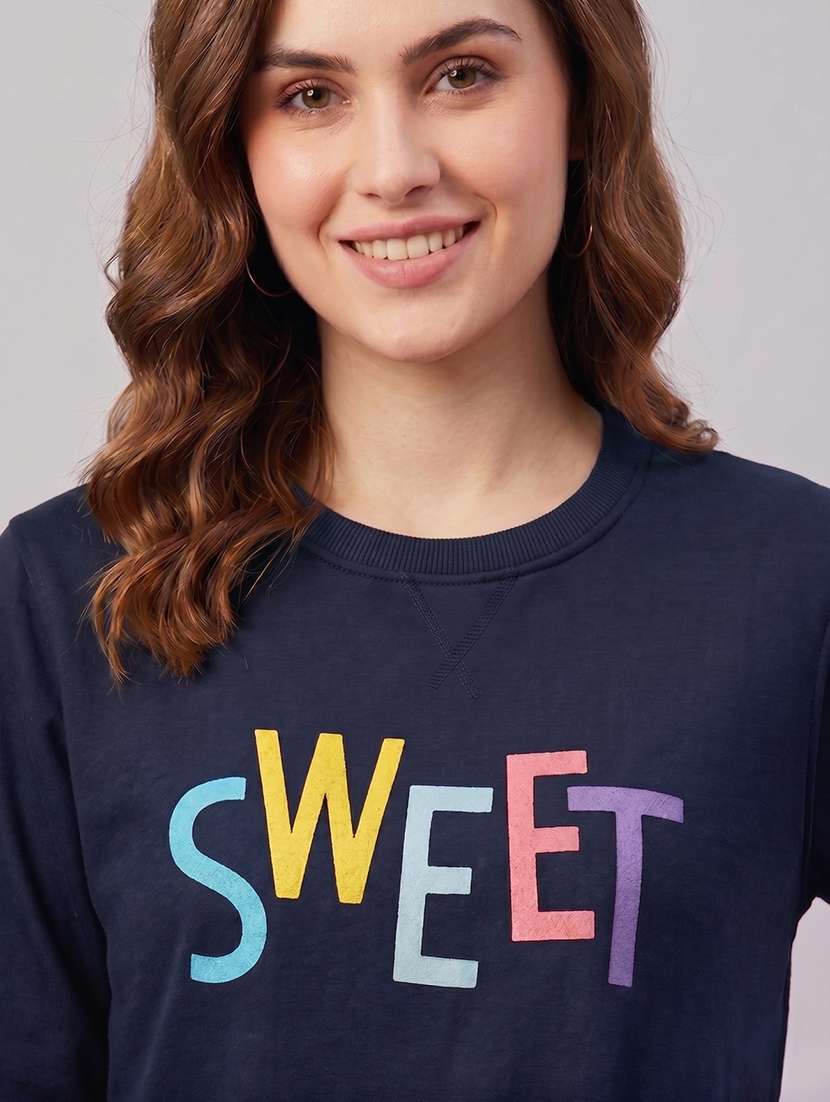 Women Typographic Long Sleeves Regular Fit Sweatshirt - 22610066 -  Standard Image - 1