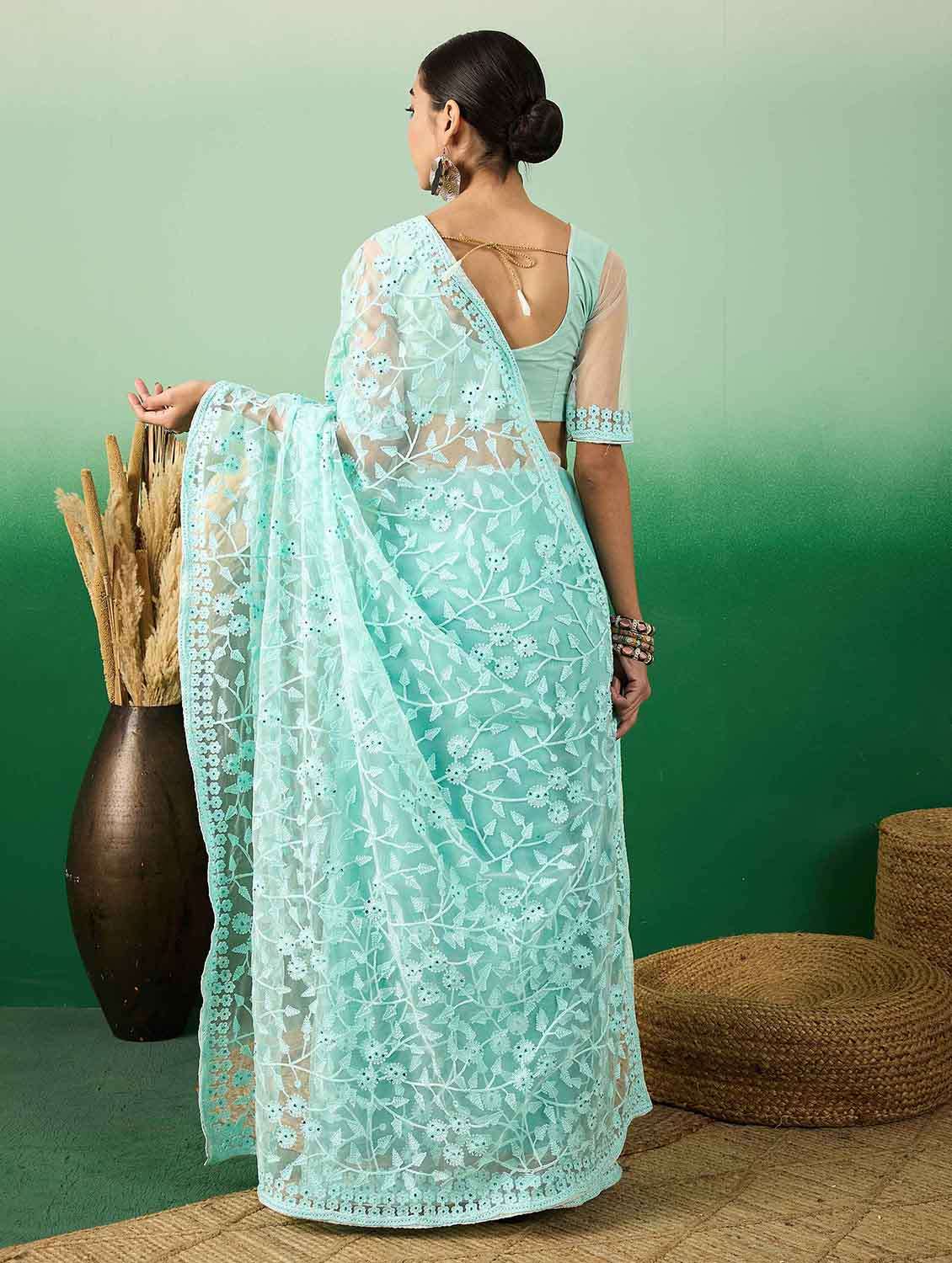 women solid with work embroidered saree with blouse - 22610084 -  Standard Image - 4