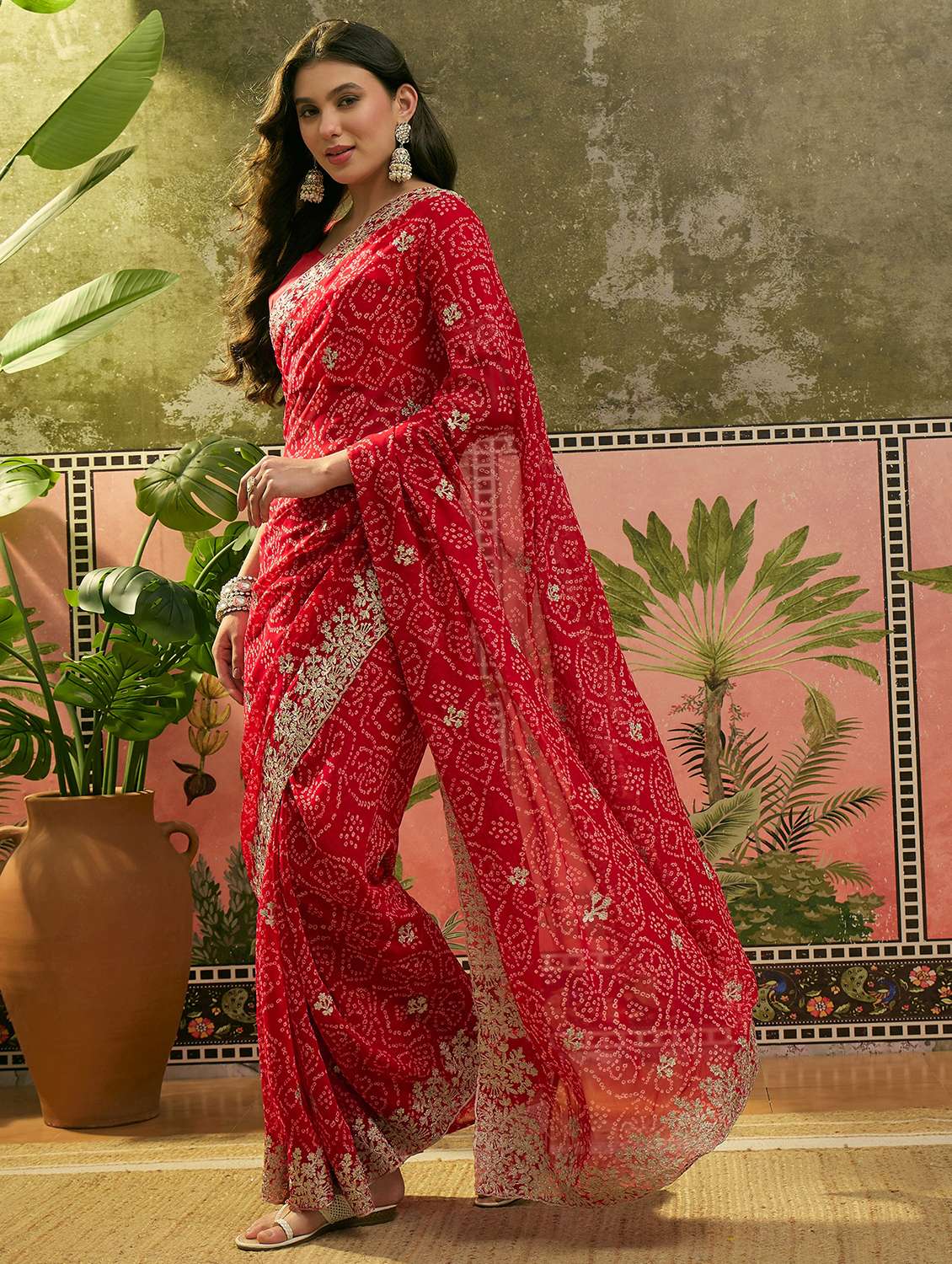 women bandhani printed saree with blouse - 22610110 -  Standard Image - 1