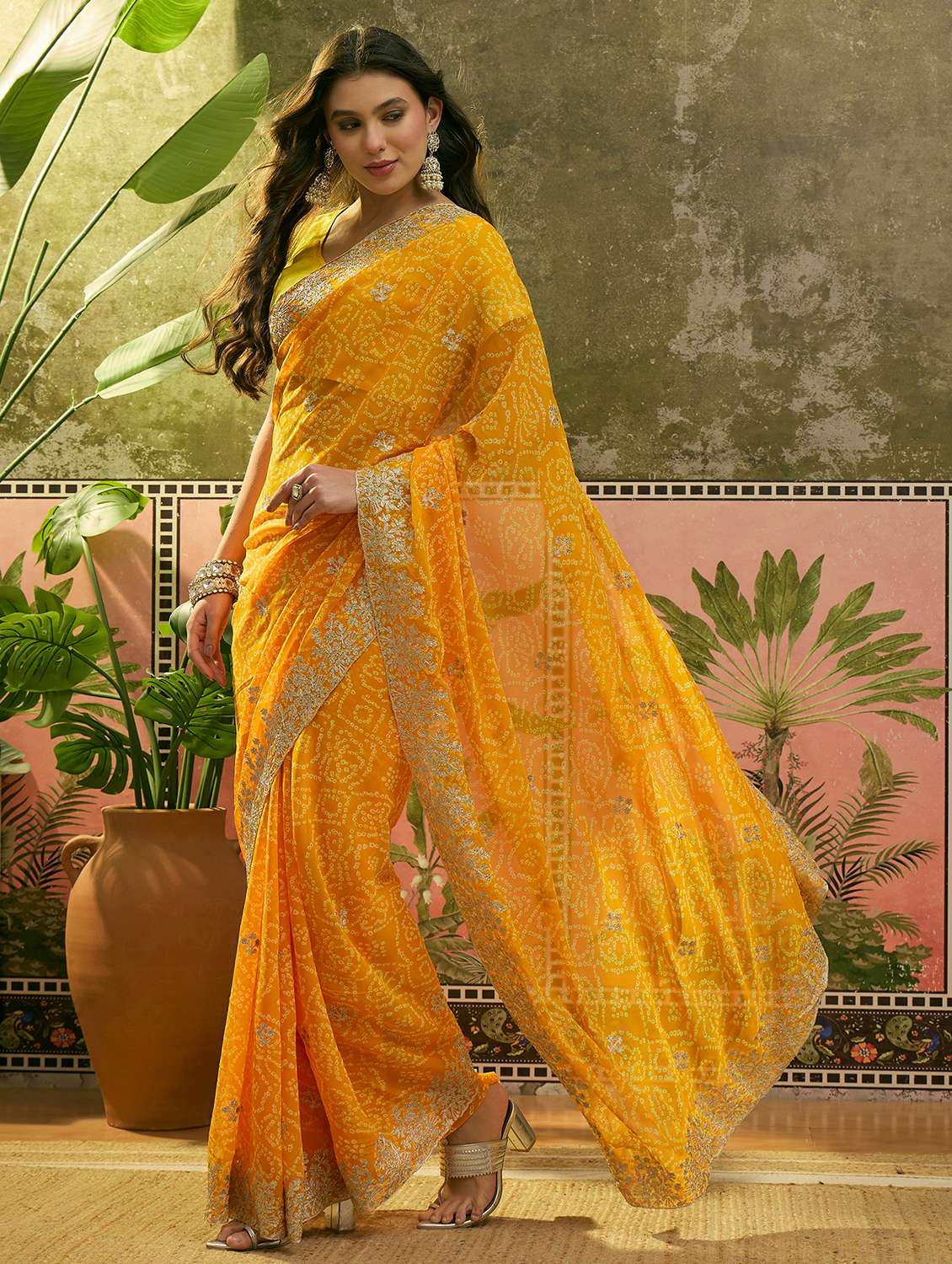 women bandhani printed saree with blouse - 22610113 -  Standard Image - 1