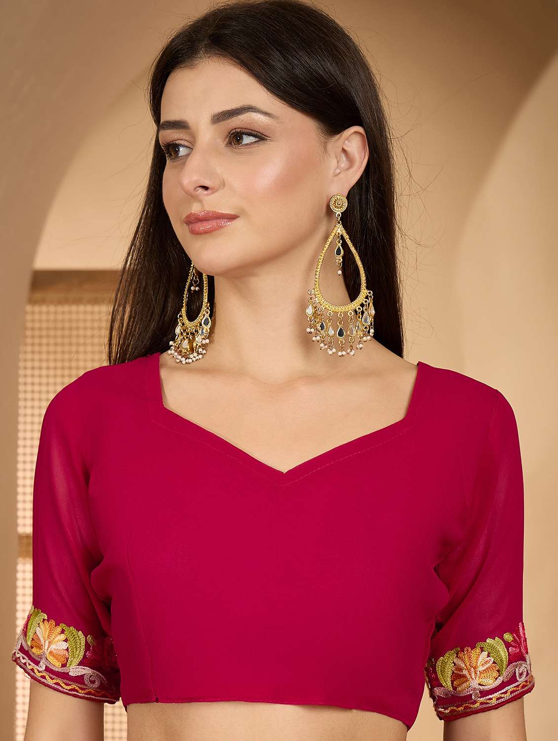 Women Solid With Work Embroidered Saree With Blouse - 22610115 -  Standard Image - 4