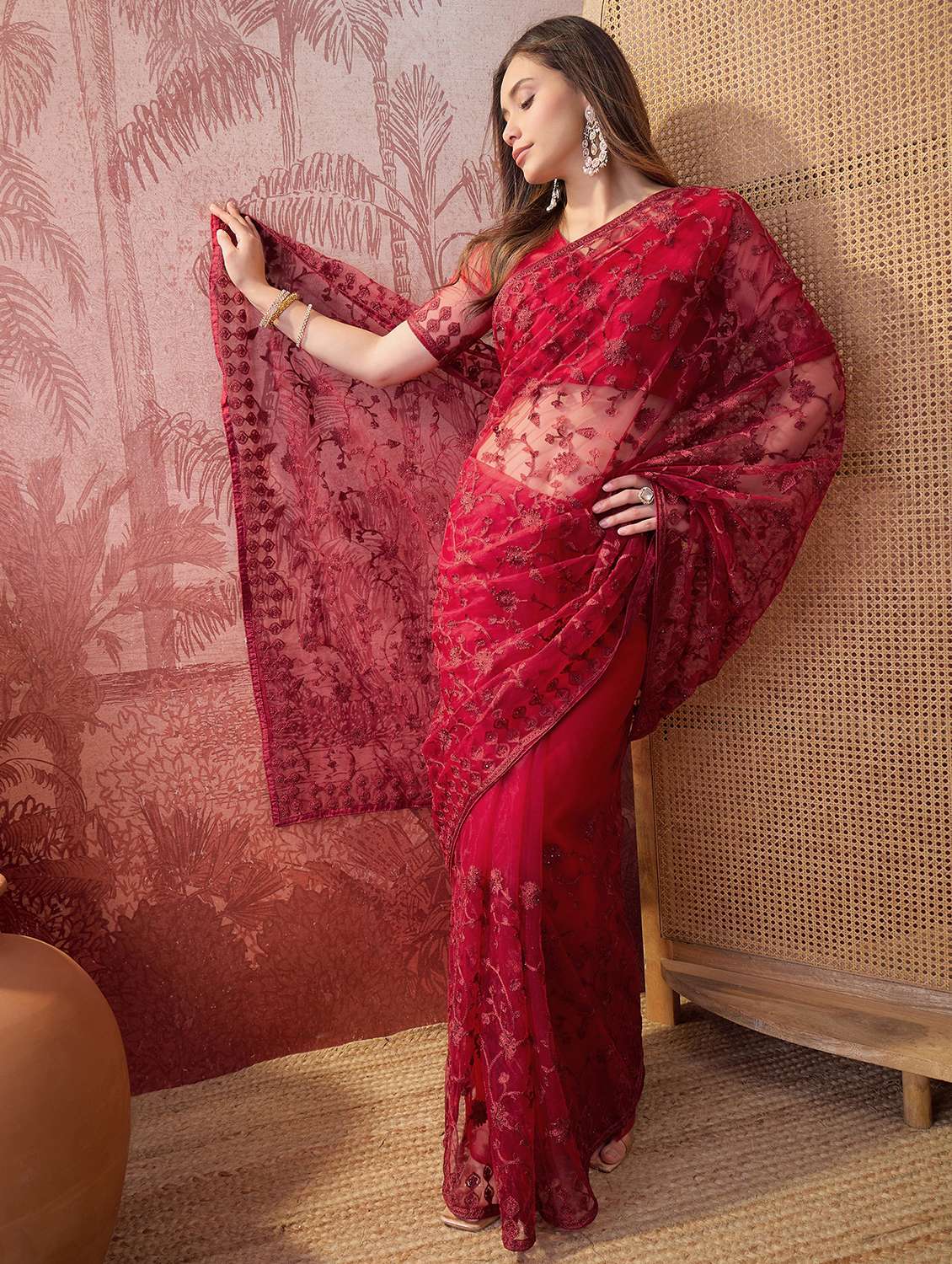 women solid with work embroidered saree with blouse - 22610139 -  Standard Image - 1